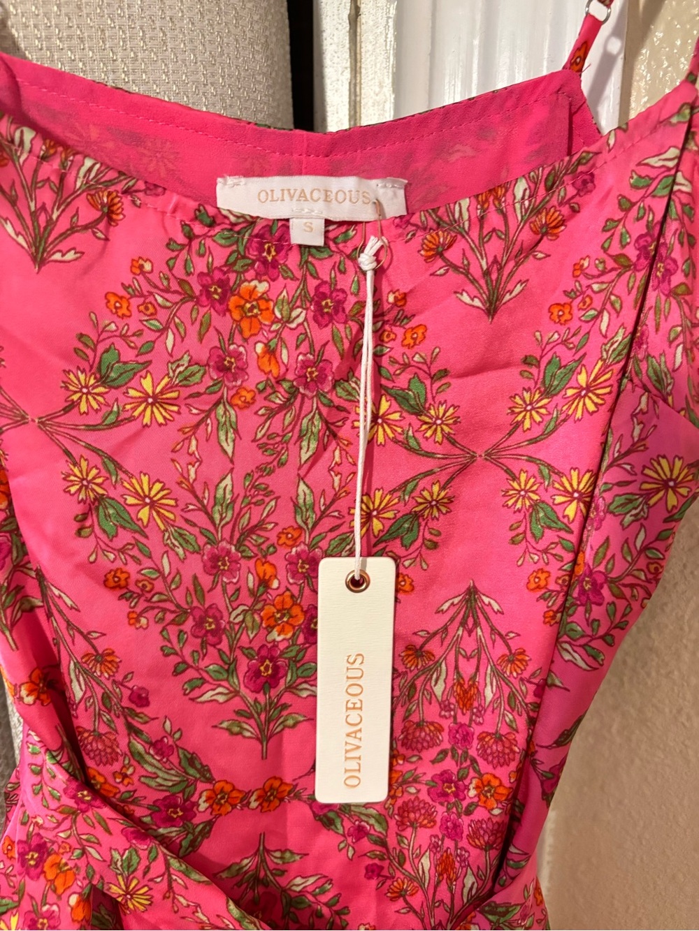 Olivaceous Pink Floral Tiered Midi Dress - Picture 7 of 8